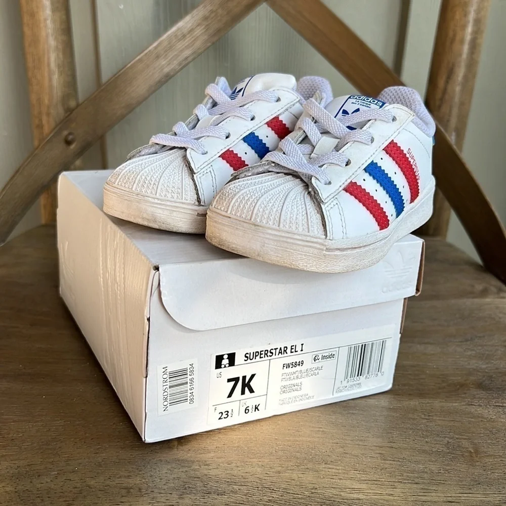 Adidas Red White & Blue Superstarts❤️🤍💙 - Picture 2 of 11